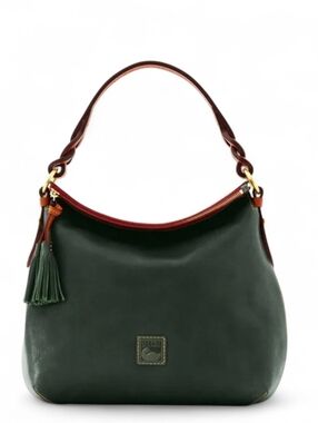 Dooney & Bourke  Florentine  Dark Green Leather Shoulder Hobo with Brown Trim